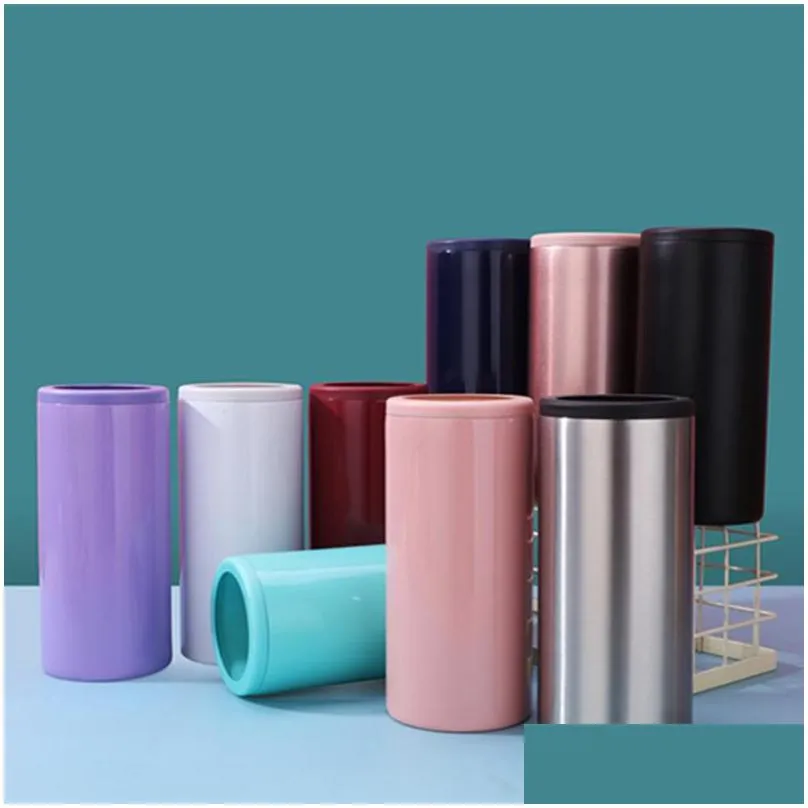 12oz skinny cooler tumblers slim can straight mug beer tumbler cola holder 18/8 stainless steel insulated vacuum double wall bottle container