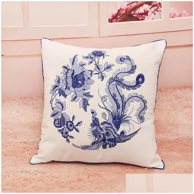 vintage chinese style cushion cover cotton linen blue and white porcelain pillow case for sofa car home decorative pillows cases