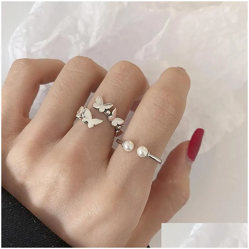 authentic 925 sterling silver butterfly rings for women vintage silver open size adjustable ring christmas party gifts