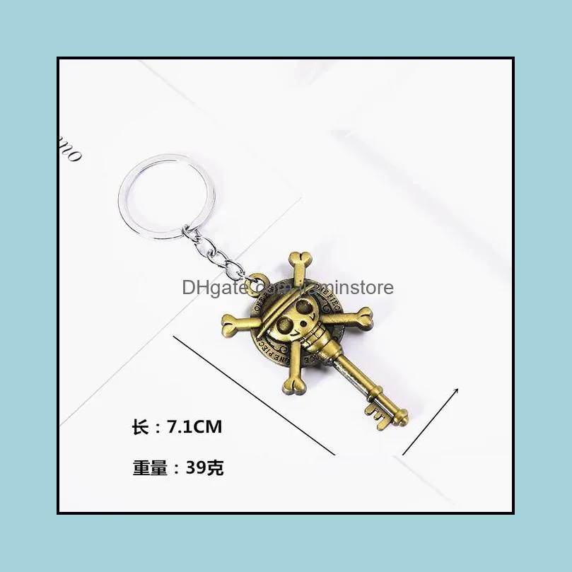 cartoon pirate wang luffy key chain straw hat skeleton logo animation peripheral metal keyring pendant