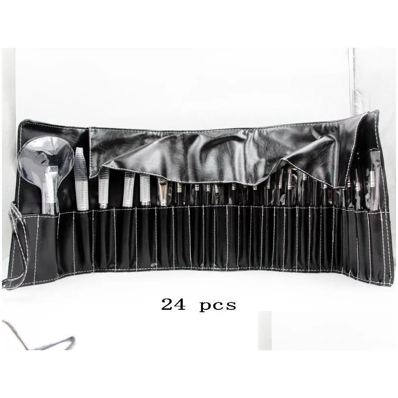 24 piece makeup brush sets goat hair leather pouch beauty tool coloris professional cosmetics make up brushes kit