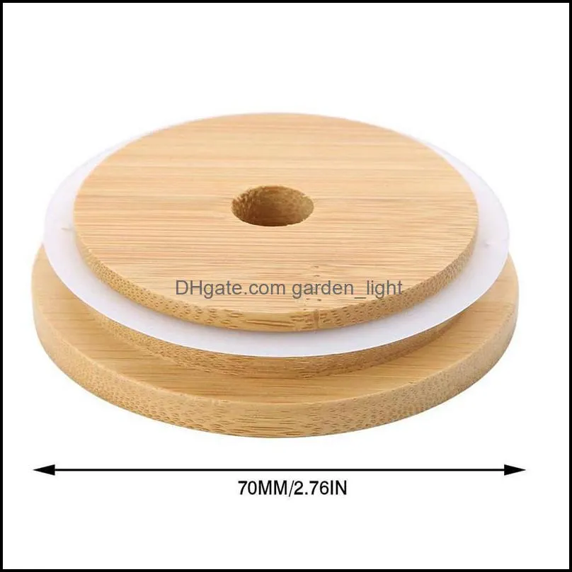 bamboo cap lids 70mm 88mm reusable wooden mason jar lid with straw hole and silicone seal