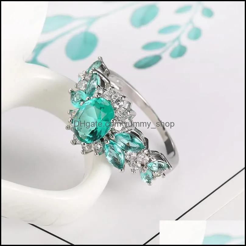 silver women dazzling flower ring cz zircon anniversary delicated crystal wedding engagement rings