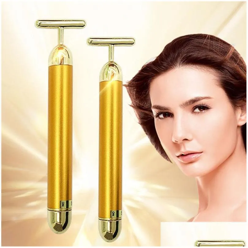 party favor 24k gold face lift bar roller vibration slimming massager facial stick facial beauty skin care t shaped vibrating tool