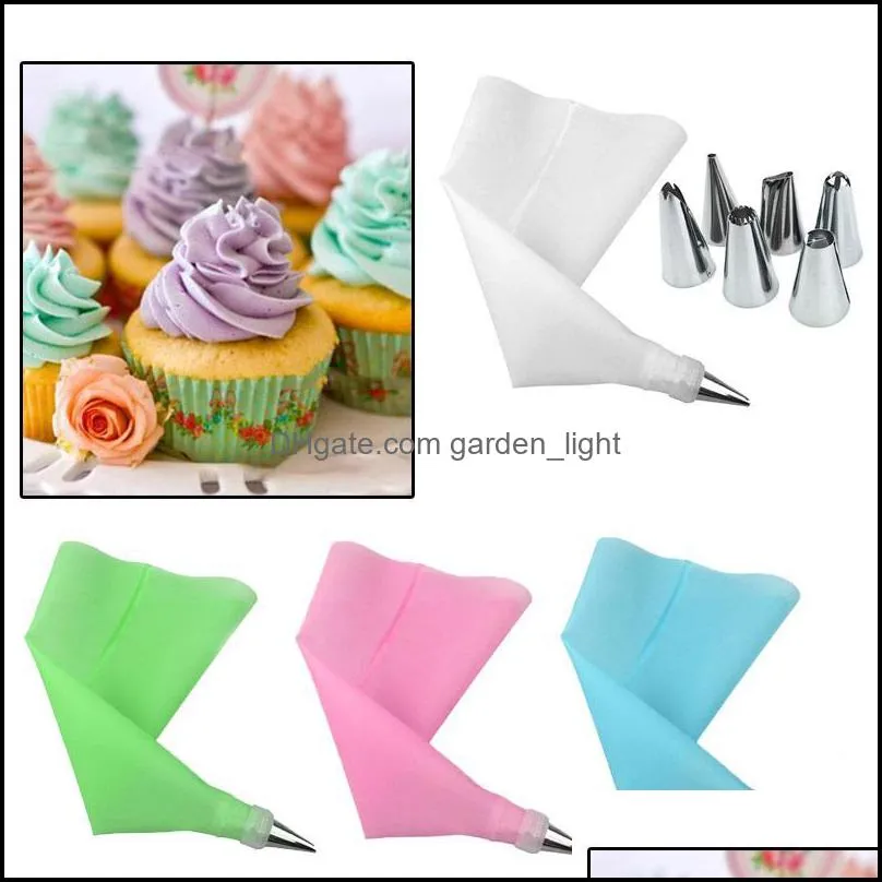 baking pastry tools 8 pcs/set silicone bag tips kitchen diy icing piping cream reusable bags add6 nozzle set cake decorating