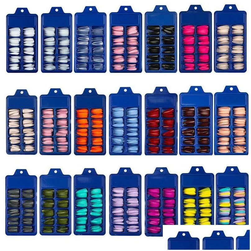 false nails 100pcs french nail press on transparent tips for long stiletto solid color extension manicure tools 2021