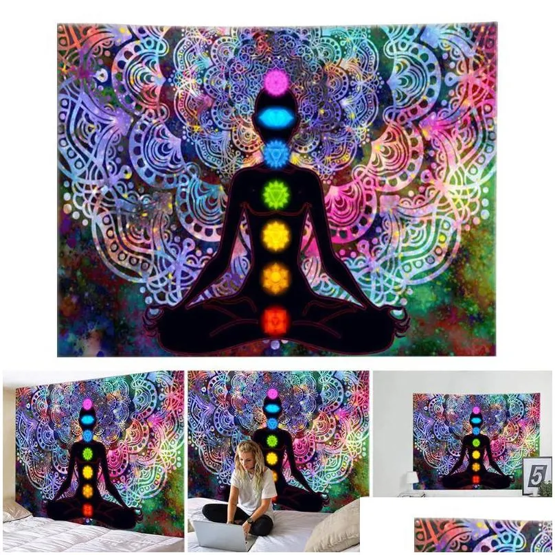 tapestries spiritual background divider hanging blanket gift seven chakra mandala printed wall tapestry home decor yoga meditation