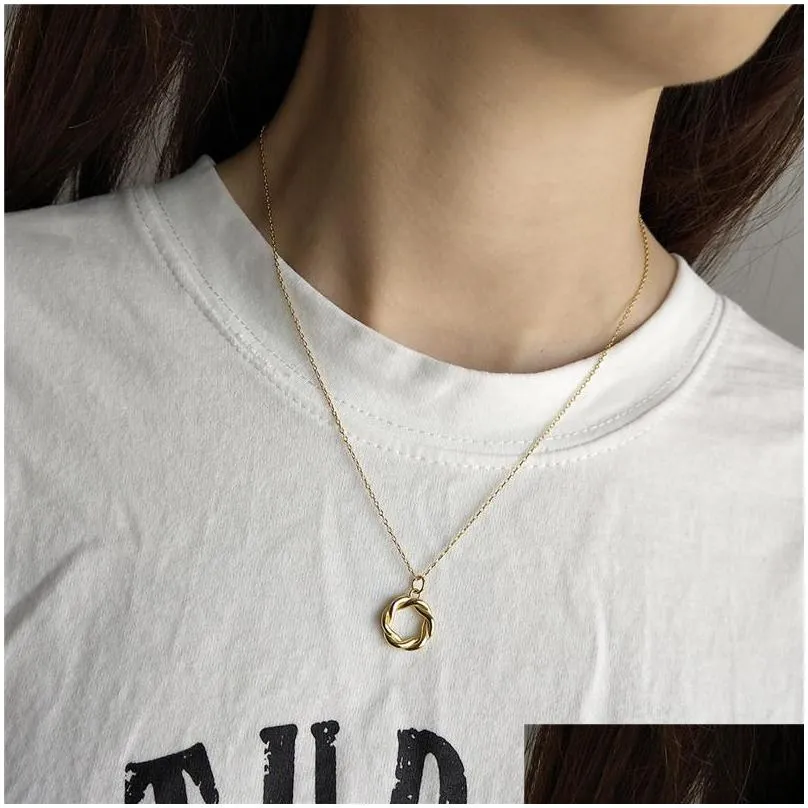 women necklaces 925 sterling silver garland pendant necklace new fashion white gold color hollow twist geometric circle necklace