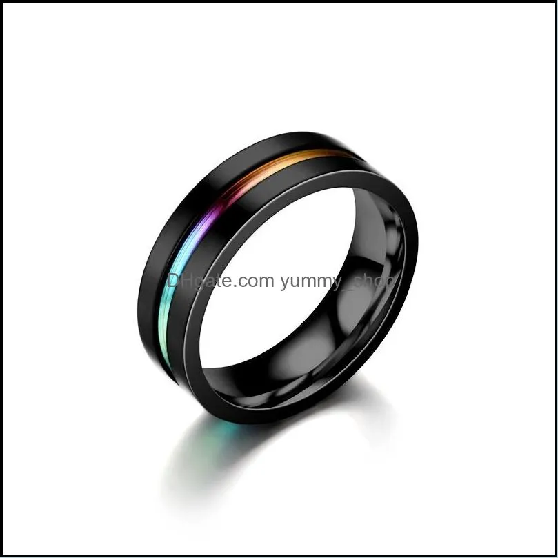 stainless steel rainbow ring band finger black groove rings fashion jewelry for women men
