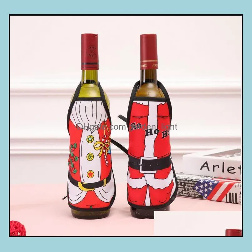 red wine bottle cover beer bottles champagne covers christmas party favor table decor mini xmas festival apron santa gift packing