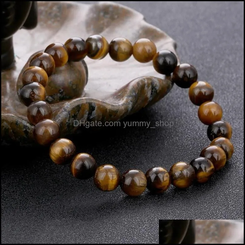 natural stone tiger eye bead bracelets lava bangles elastic chain strands wristband women men jewelry