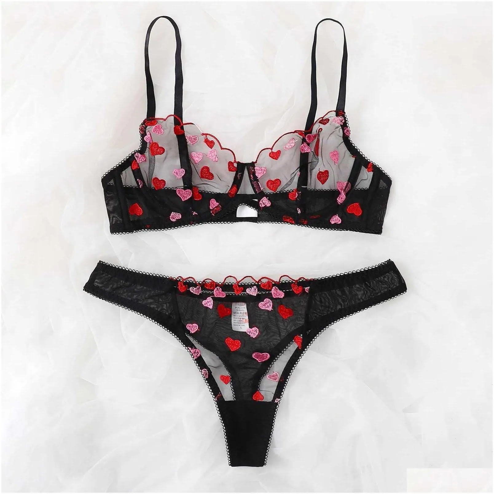 newest love heart embroidery womens erotic sets sexy underwire lingerie underwear set two piece female bra brief set