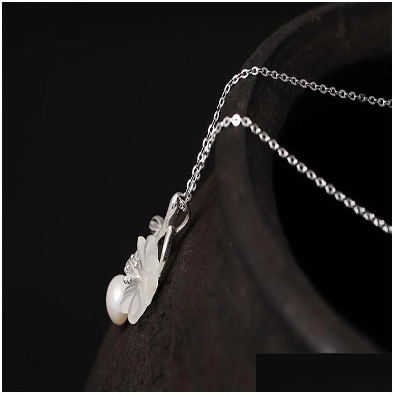 new ethnic jewelry 100 925 sterling silver natural pearl crystal flower pendant necklaces for women lovers gifts