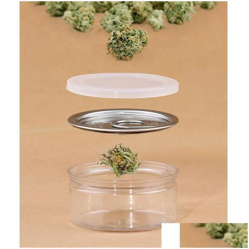 100ml clear plastic jar pet with metal lid airtight tin can pull ring bho oi concentrate container food herb storage box