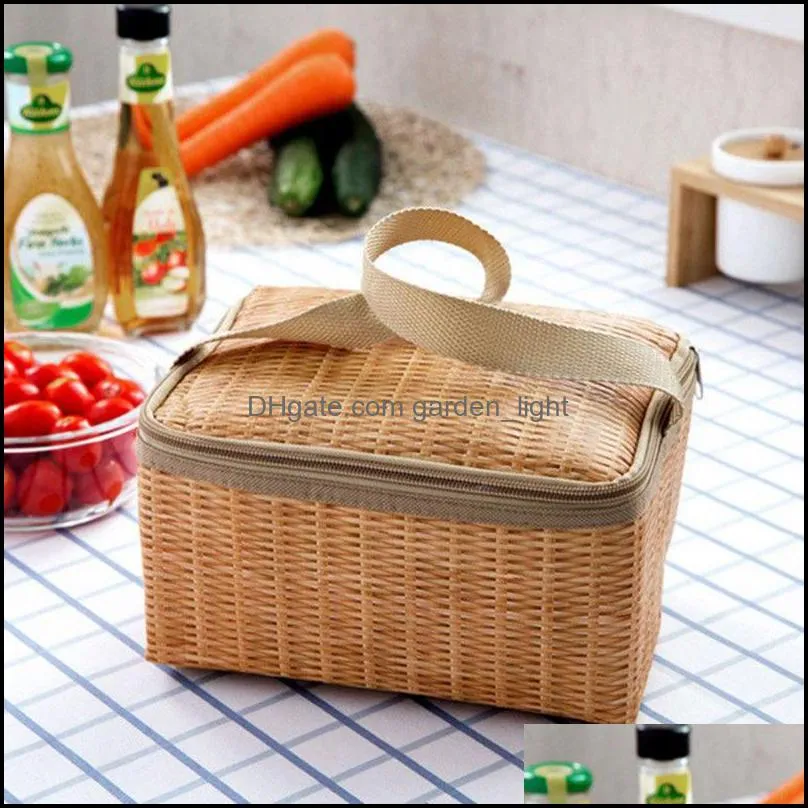 dinnerware sets artificial rattan lunch bags portable insulated box for picnic camping container thermal cooler pouch tote storage