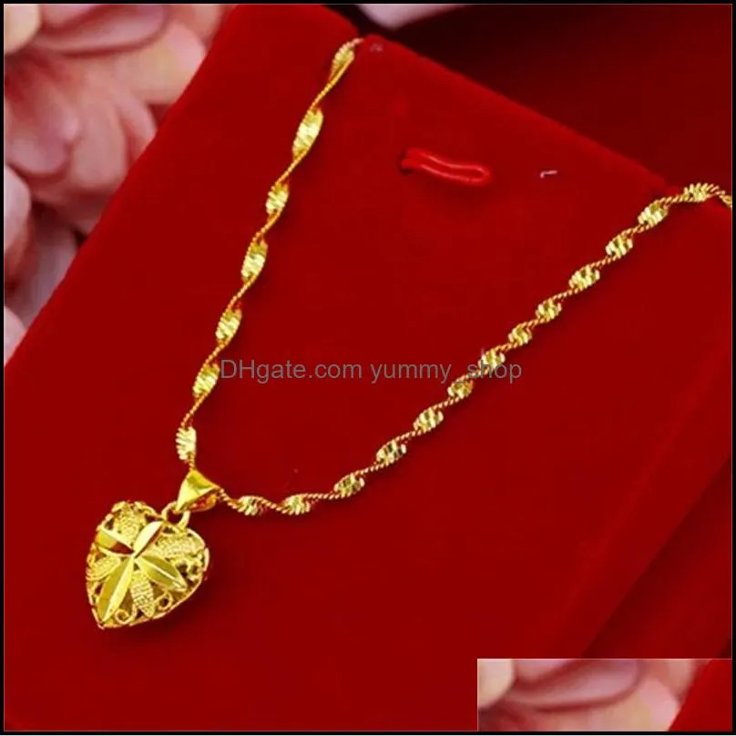 fashion real 18k gold necklace pendant for women wedding engagement jewelry love heart chain necklace choker birthday gifts girl 820