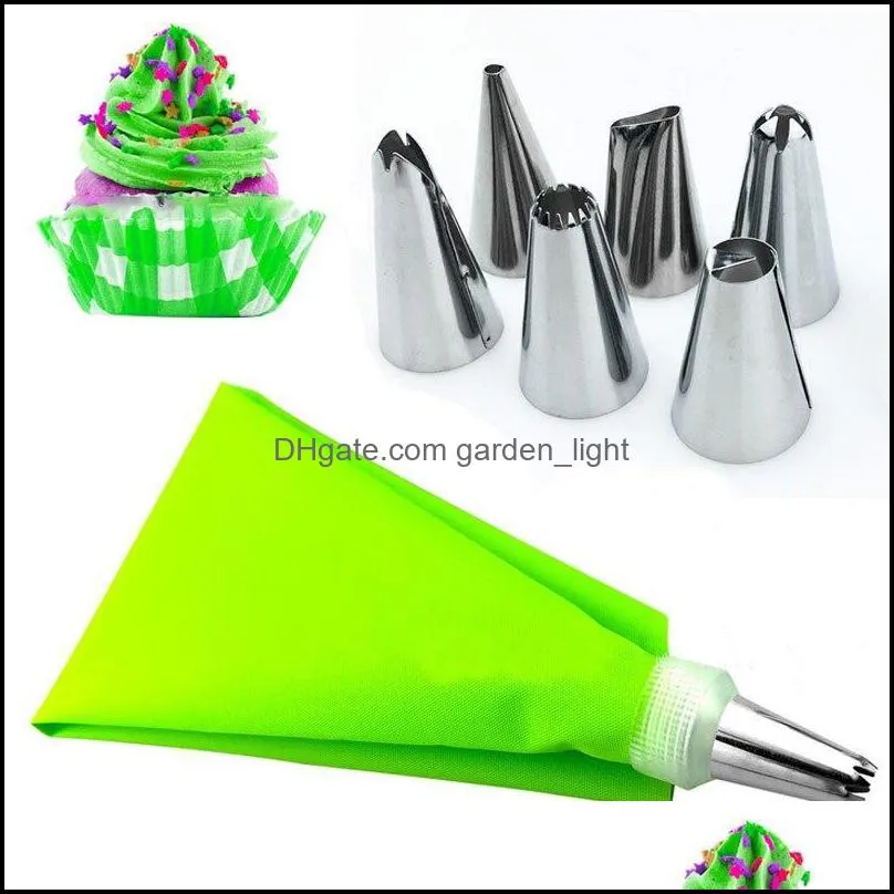 baking pastry tools 8 pcs/set silicone bag tips kitchen diy icing piping cream reusable bags add6 nozzle set cake decorating