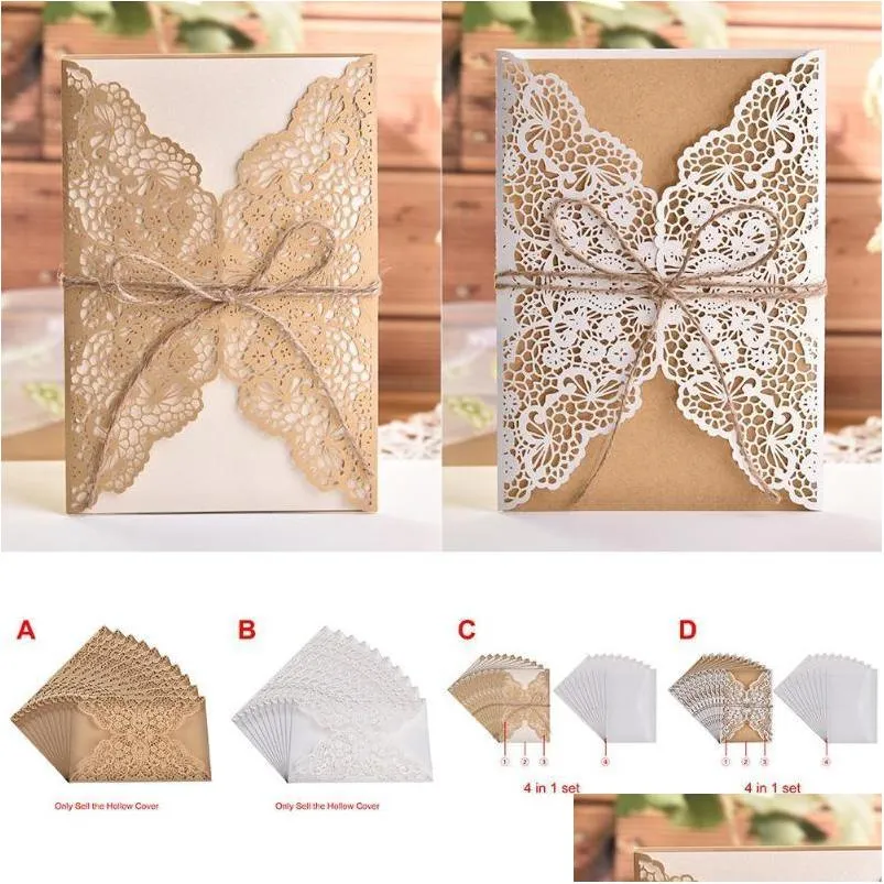 greeting cards 10pcs design flower pattern laser cut lace wedding invitations west  customize invitation send seal envelope 101