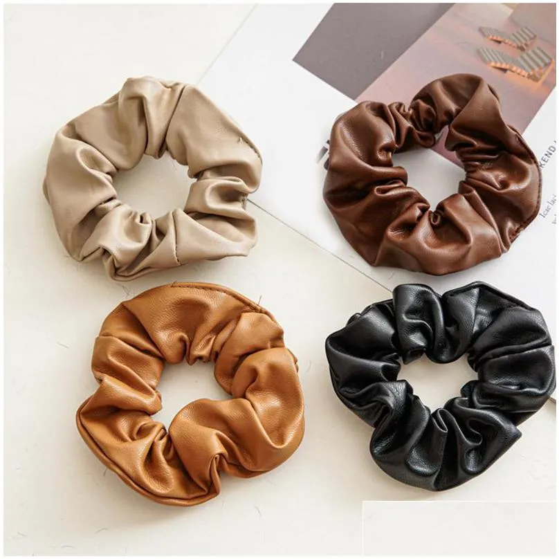 fashion leather scrunchies for hair solid rubber bands for girls women hair accessories elastic hair bands ponytail holder