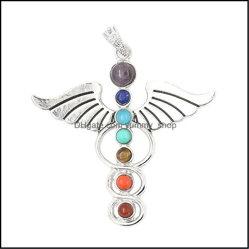 csja chakras natural stone pendant angel wings cho ku rei health amulet fashion 7 reiki yoga jewelry necklace pendants gift 1683 v2