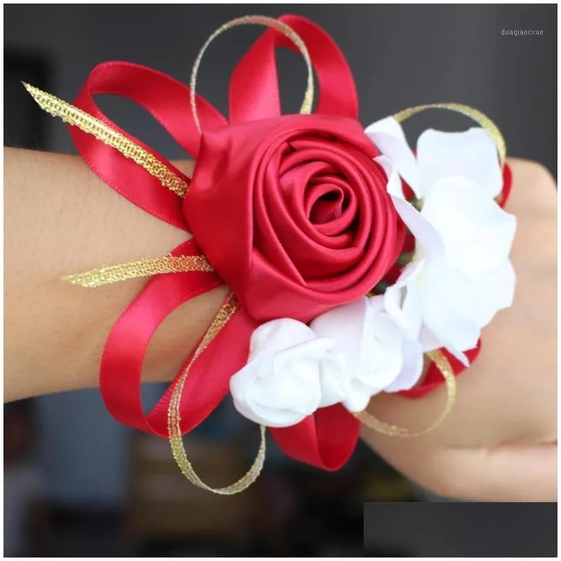 decorative flowers wreaths high quality bridal wedding wrist corsages gold white bridesmaids 10 pieces/lot party women decoration1