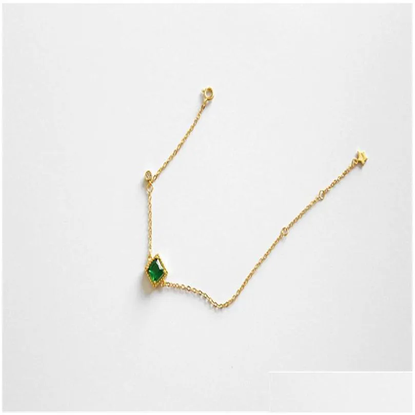 authentic 925 sterling silver simple emerald crystal charm bracelet for women girls wedding cz zircon geometric bracelets
