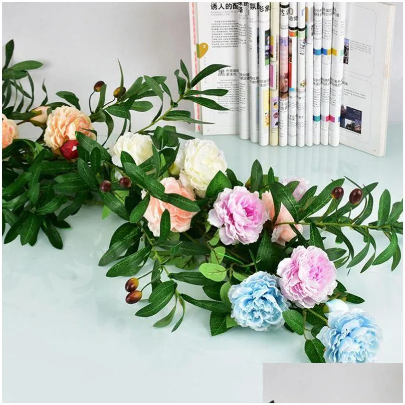 decorative flowers wreaths artificial olive branch leaves simulation vase green plant silk homemade bouquet home garden wedding