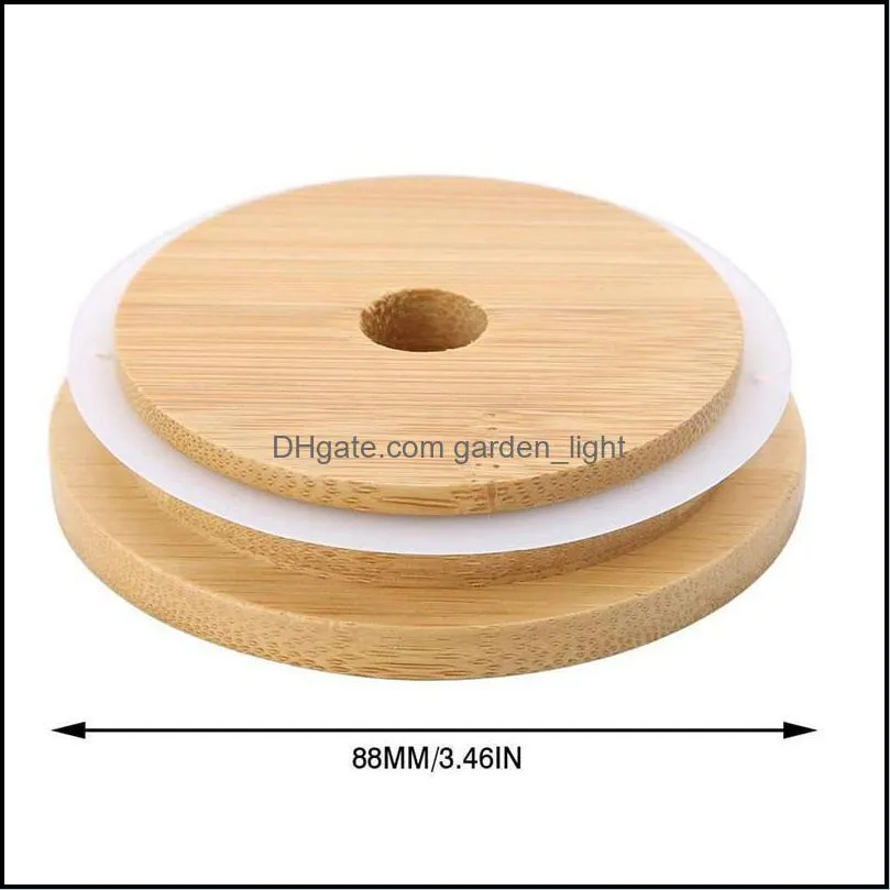 bamboo cap lids 70mm 88mm reusable wooden mason jar lid with straw hole and silicone seal