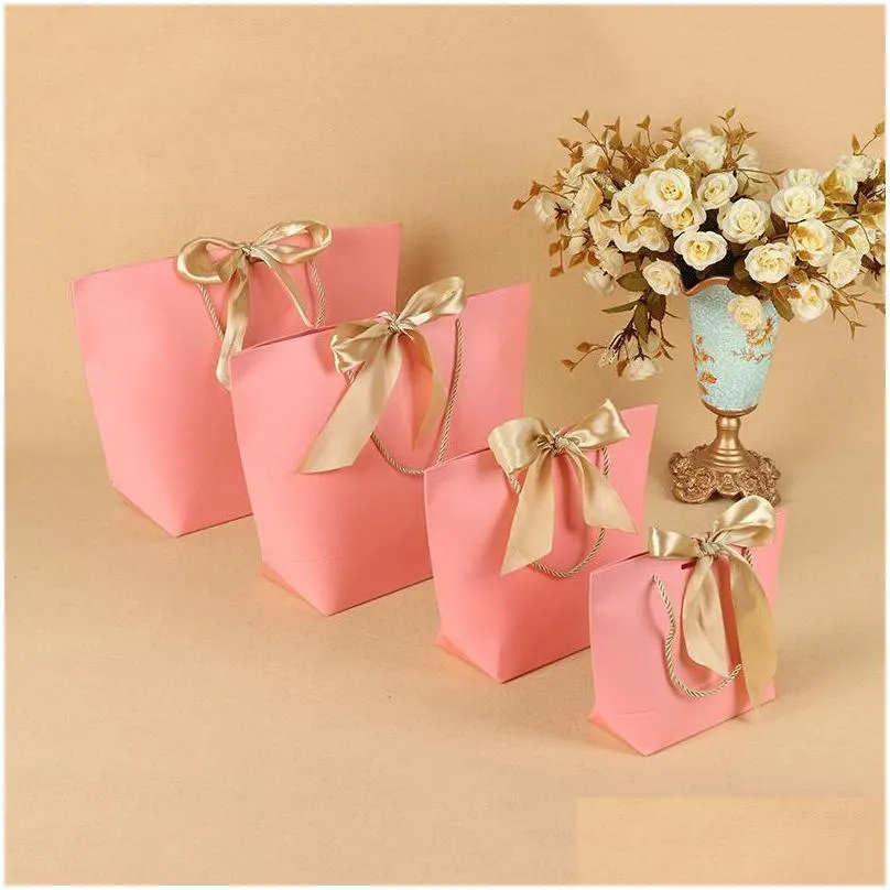 10pcs present box wedding gift bags large size box pack bag pajamas clothes packaging gold handle paper bags with ribbon