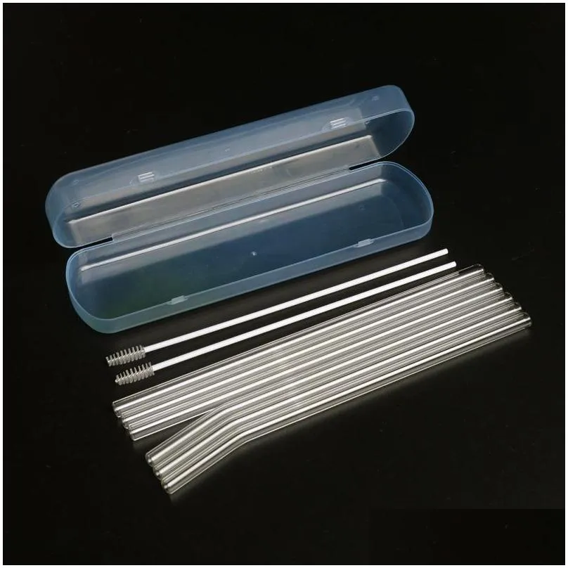 3pcs straight add3pcs bent glass drinking straws set with cleaning brush and box package glass straw for juices