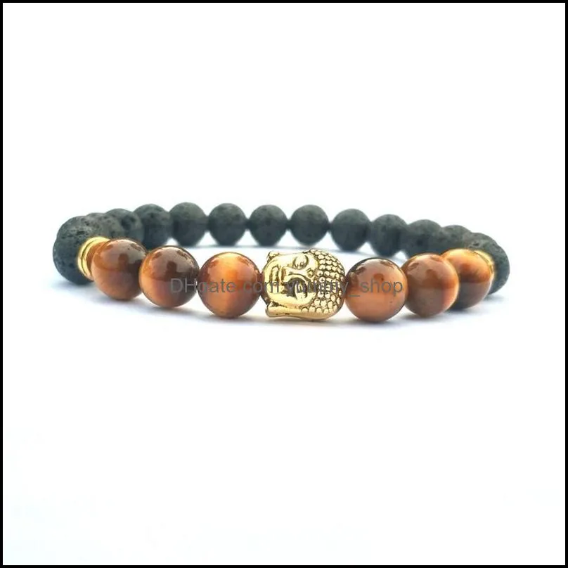 8mm natural stone elastic bracelet pray volcanic stone meditation buddha head men and women  oil aromatherapy cure bracelet