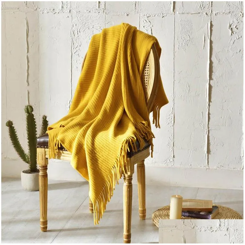 nordic knitted tassel blanket travel airplane coverlet home armchair recliner deor blankets baby bedding comforter