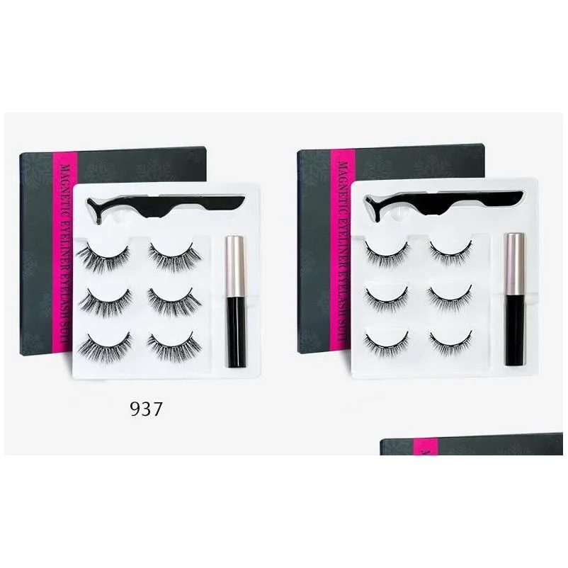 false eyelashes magnetic eyeliner eyelash suit 3paris lashes fluid eyelash with special tweezer tools makeup
