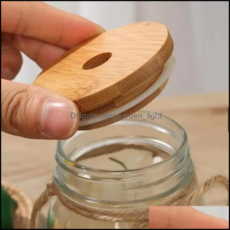 bamboo cap lids 70mm 86mm reusable wooden mason jar lid with straw hole and silicone seal delivery