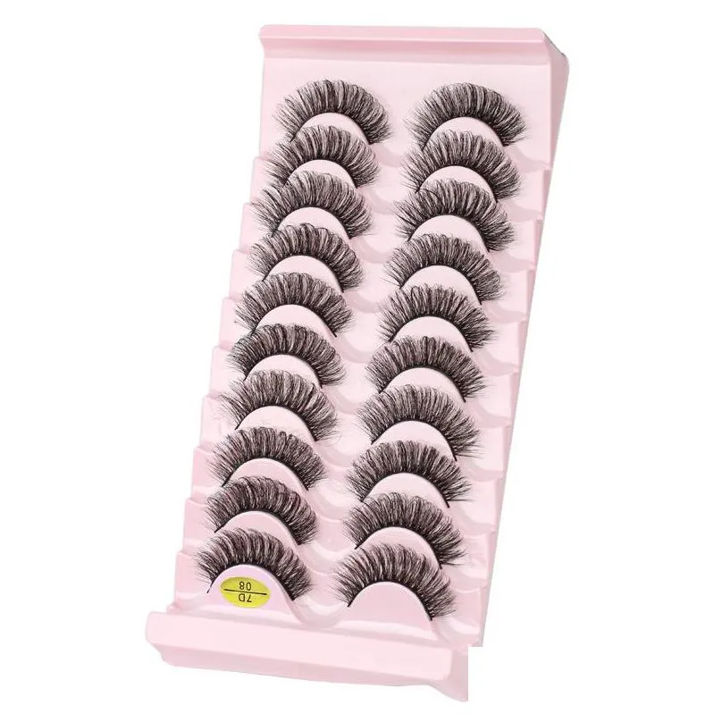 10 pairs russian strip eyelashes extensions supply fluffy volume false eyelash 7d dd curl dramatic messy faux natural thick pink box wholesale make up mink fake