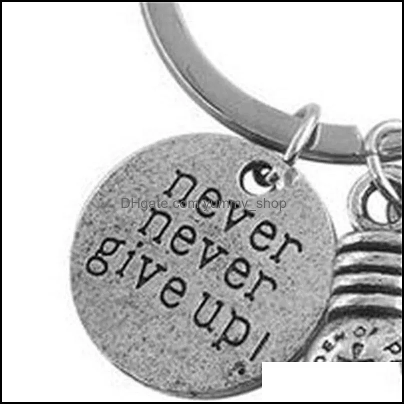 never never give up boxing gloves inspirational keychain fitness bodybuilding keychain creative backpack pendant 405 8owre 6sg10 803