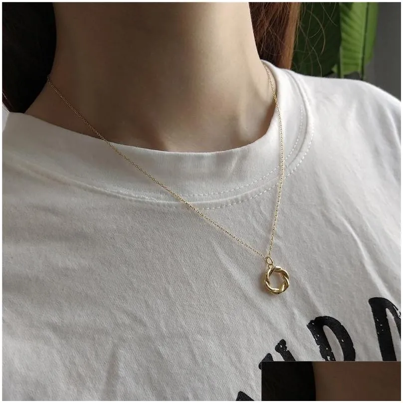 women necklaces 925 sterling silver garland pendant necklace new fashion white gold color hollow twist geometric circle necklace