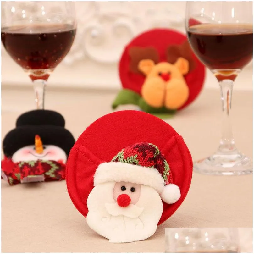 christmas ornaments red wine coaster cartoon flannel wines glass foot cover party home table decoration 3 styles