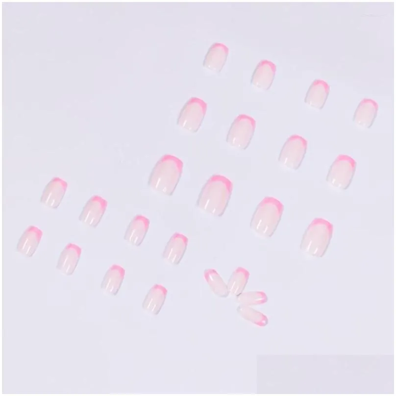 false nails 24pcs/box pink artificial full cover fashion fake nail tips french tip wearable