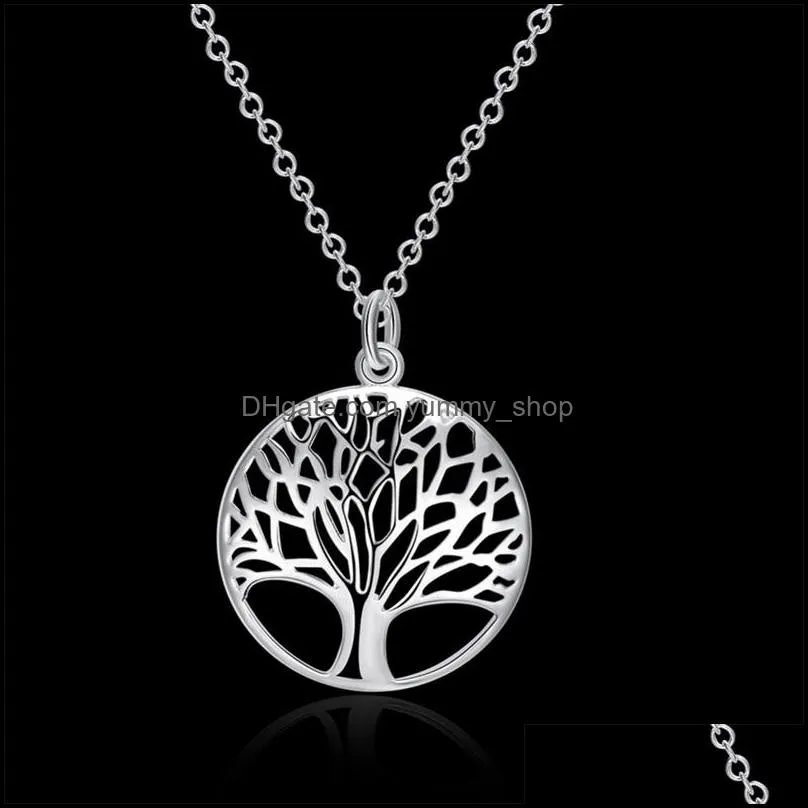  tree of life crystal round small pendant necklace 925 sterling silver bijoux collier elegant women jewelry gift drop 1584