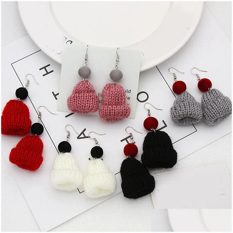 fashion christmas hat earrings for women plush hairball lady earrings korean style colorful ear stud girls party jewelry gifts