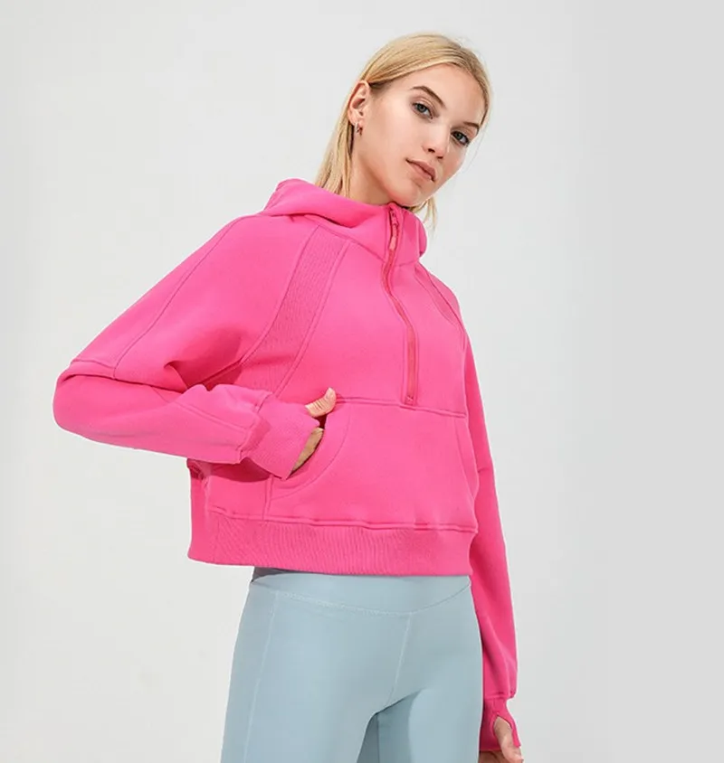 LL-88288 Hoodies Exercise Fitness Wear Womens Yoga Outfit Sportswear Outer Short Jackets Outdoor Apparel Casual Adult Running Hooded Long Sleeve