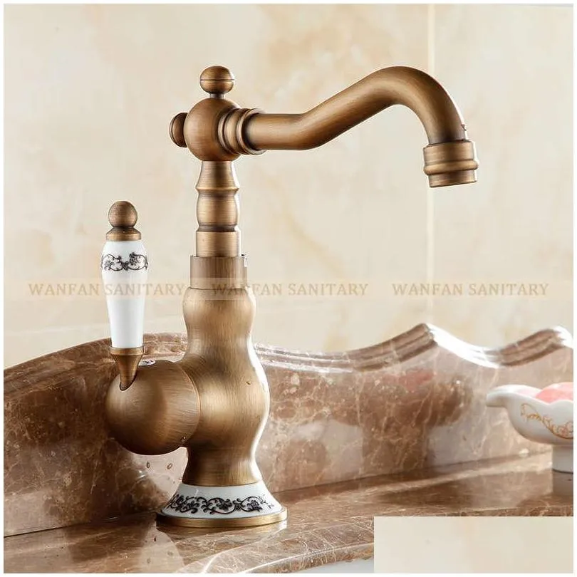 bathroom sink faucets basin antique brass deck mounted faucet single handle swivel spout cold water mixer tap al9212f1
