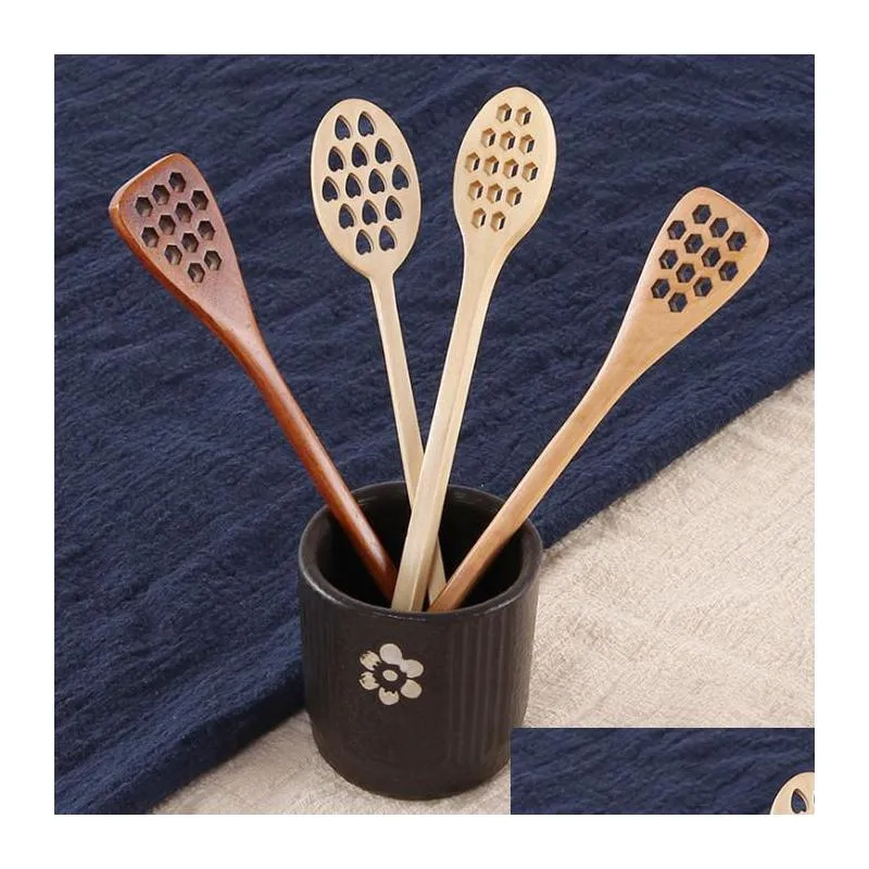 wooden honey coffee spoon long mixing bee tools stirrer muddler stirring stick dipper wood carving spoons hbwll