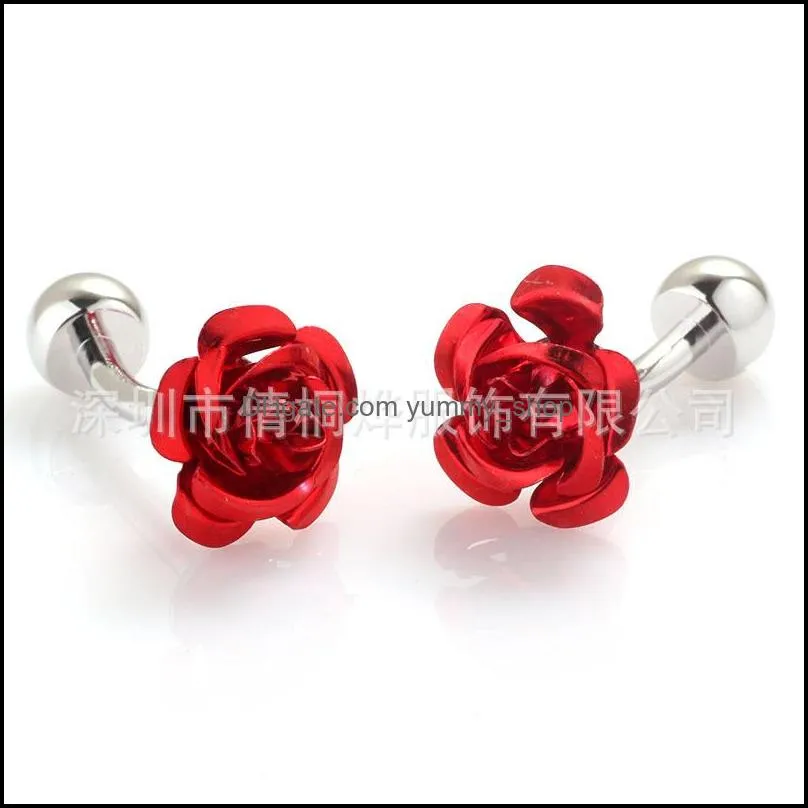  est luxury fashion red rose cufflink for mens women high quality vintage antique france shirt cuff links for men jewelry 1987 t2