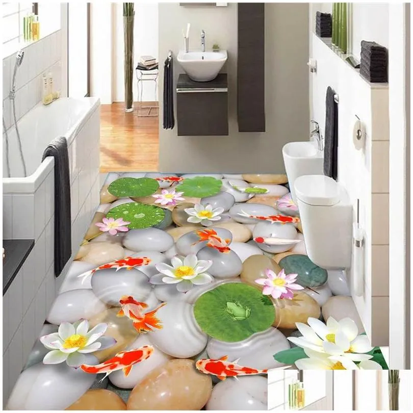 lotus carp floor mural hd flowers waterproof bathroom kitchen pvc wall paper selfadhesive wall sticker floor painting