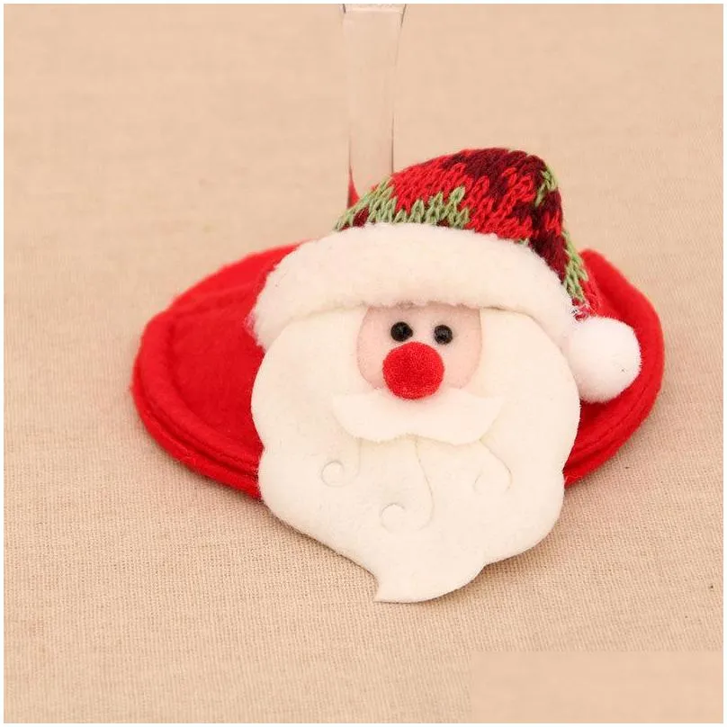 christmas ornaments red wine coaster cartoon flannel wines glass foot cover party home table decoration 3 styles