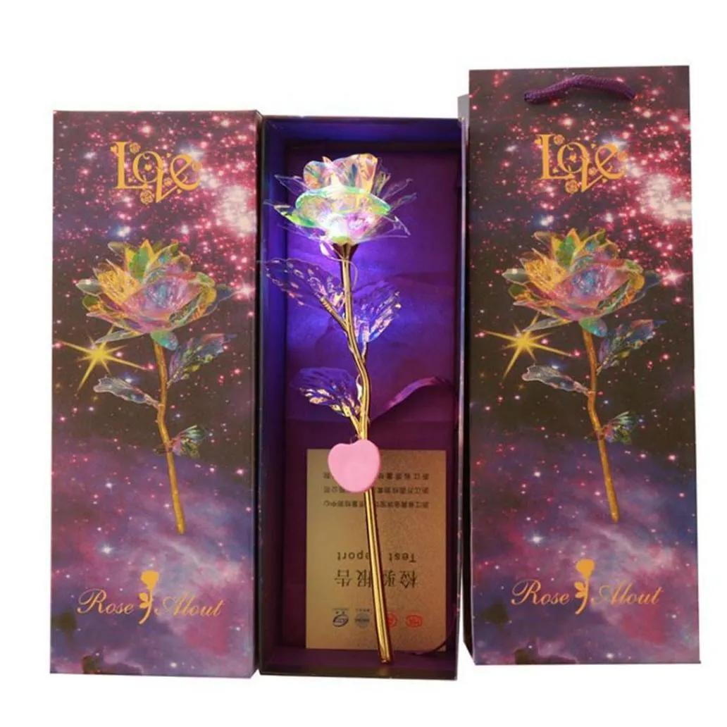 24k gold foil flower eternity rose valentines day romantic led luminous rose flower wedding gift preserved bl1