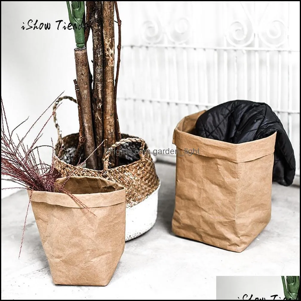 washable kraft paper bag fashion plant flowers pots multifunction home storage bag gift package high quality storage bags
