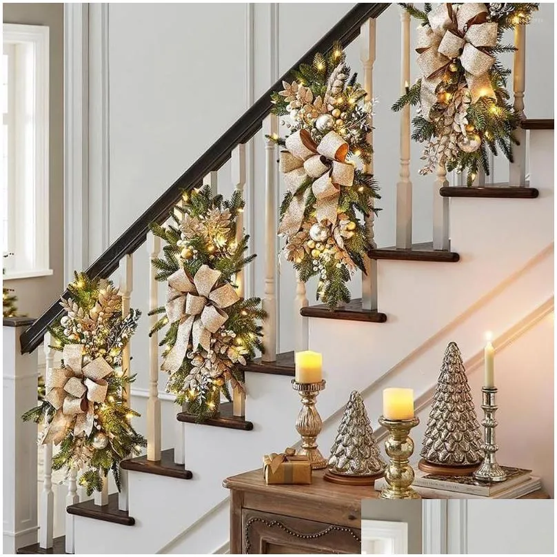 decorative flowers christmas garland decorations wreaths with lights red berry rattan artificial wreath for stair decor